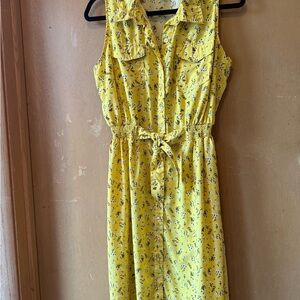 Yellow Floral Sleeveless Dress